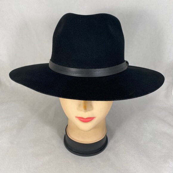 Goorin Bros Ruby Clark Wool Felt Fedora Hat Stiff Wide Brim Leather Band Black M main image 6